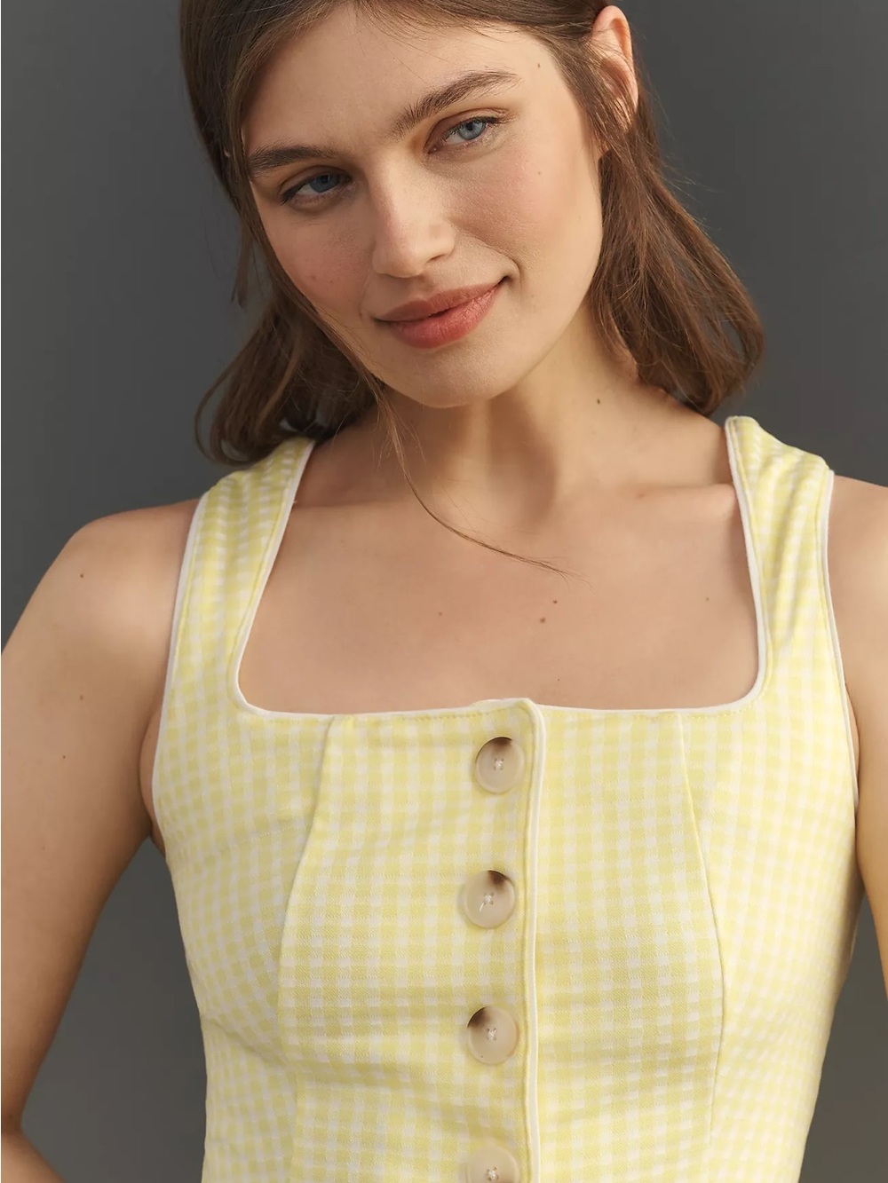 Maeve Yellow Gingham Button-Front Vest. medium NWT. $88 Structured Longline Vest